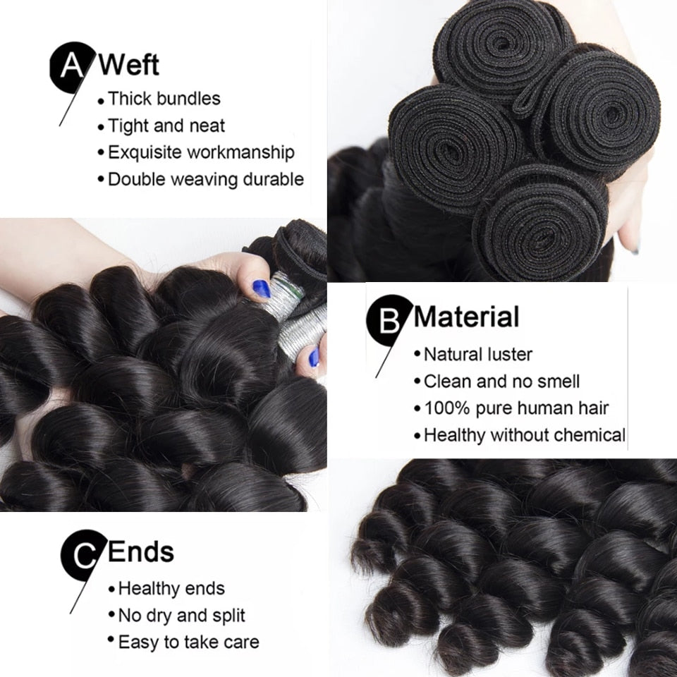 Loose Wave Bundles 100% Human Hair Bundles 1/3/4pcs/Lot Brazilian Loose Wave Bundles Natural Black Remy Hair