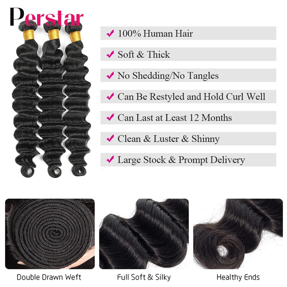 Loose Deep Wave Bundles Human Hair Bundles 1/3/4 PCS Brazilian Hair Extensions Loose Deep Hair Weave Bundles Human Hair