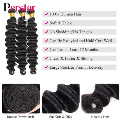 Loose Deep Wave Bundles Human Hair Bundles 1/3/4 PCS Brazilian Hair Extensions Loose Deep Hair Weave Bundles Human Hair