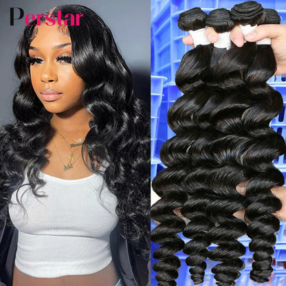 Loose Wave Bundles 100% Human Hair Bundles 1/3/4pcs/Lot Brazilian Loose Wave Bundles Natural Black Remy Hair