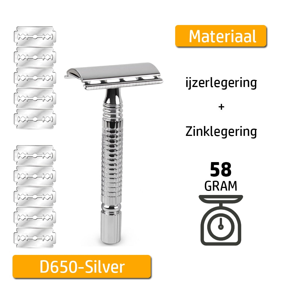 Reusable Metal Safety Razor with 10 Razor Unisex Blades