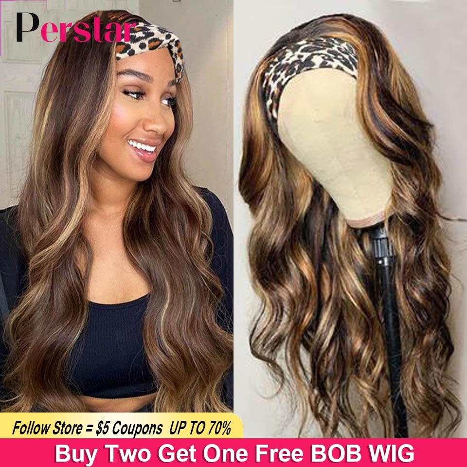 Headband Wigs Human Hair Body Wave Headband Human Hair Wigs for Black Woman Brazilian Ombre Highlight Wigs 8-28 Inches