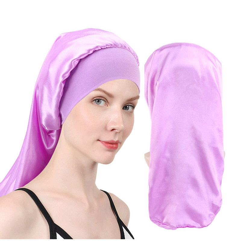 Long Satin Wide Edge Silk Bonnet Sleep Cap