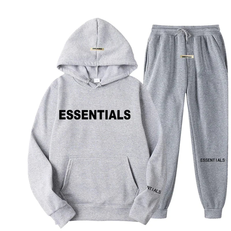 Essentials Unisex Hooded Sweatshirt Set Reflective Letter Print Jogging - Sweatshirt Streetwear Apparel