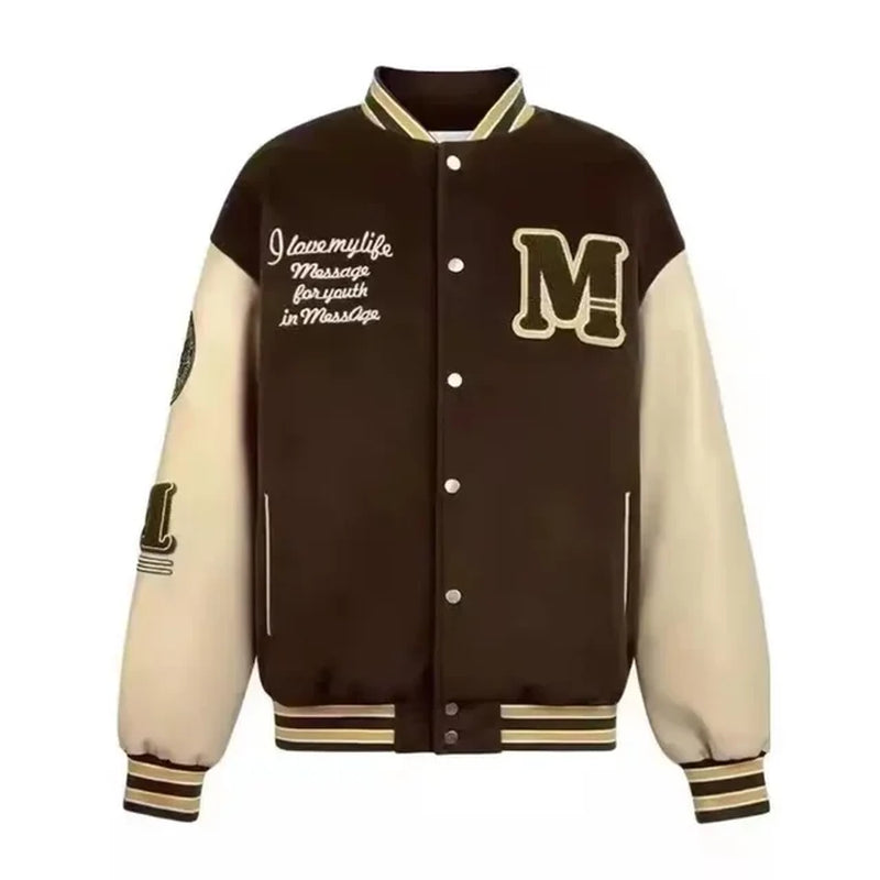 Bomber Jacket Men Women Hip Hop M&M Embroidery Motorcycle Loose Baseball Coat Casual High Quality Street Racing Varsity Outwear