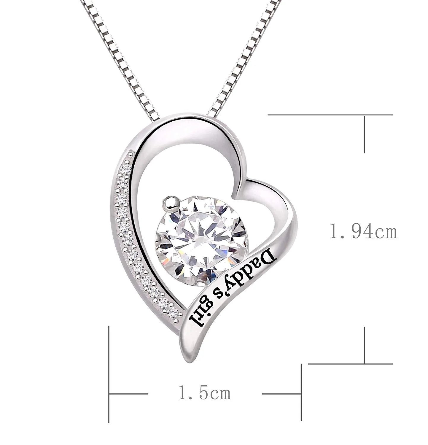 "Daddy's Girl Heart Necklace: Crystals, 18K White Gold Plating