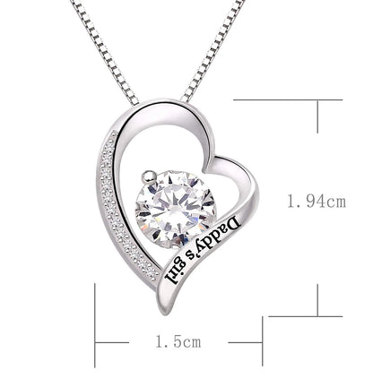 "Daddy's Girl Heart Necklace: Crystals, 18K White Gold Plating