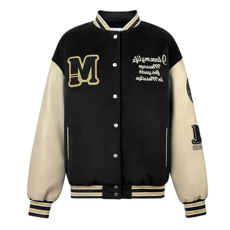 Bomber Jacket Men Women Hip Hop M&M Embroidery Motorcycle Loose Baseball Coat Casual High Quality Street Racing Varsity Outwear