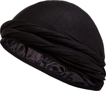 Silk Satin Lined Halo Turban Head Wrap Pre-Tied Skull Cap for Men and Women Sleeping Bonnet Hair Cover Chemo Hair Loss Hat