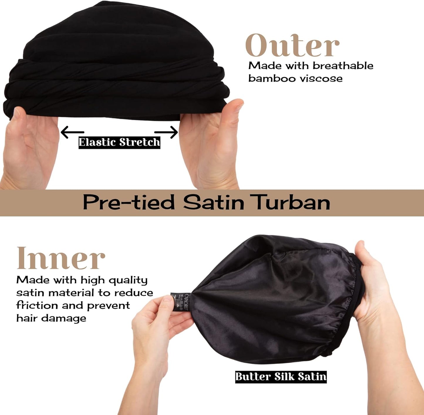 Silk Satin Lined Halo Turban Head Wrap Pre-Tied Skull Cap for Men and Women Sleeping Bonnet Hair Cover Chemo Hair Loss Hat