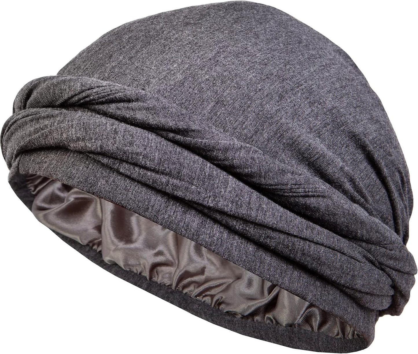 Silk Satin Lined Halo Turban Head Wrap Pre-Tied Skull Cap for Men and Women Sleeping Bonnet Hair Cover Chemo Hair Loss Hat