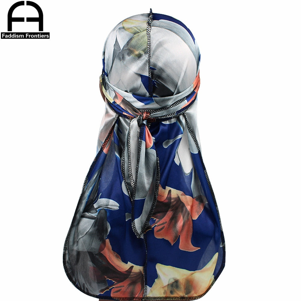 Floral Silky Durag W/Long Straps