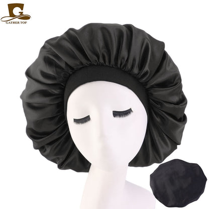 1pc Fashion Women Silk Hair Bonnet Hat Wide Elastic Band