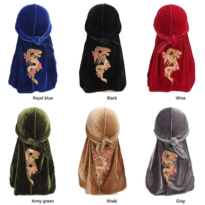 Fashion Unisex Dragon Pattern Velvet Durags Wavey Headwear