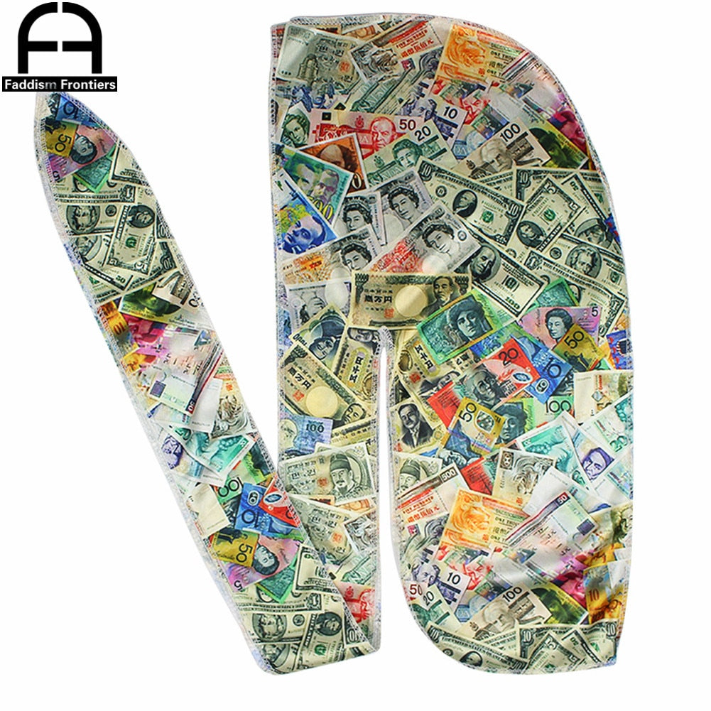 Silky Durag Colorful money Print For Women/Men Long Tail Waves