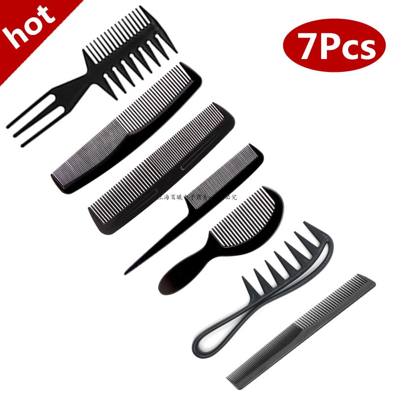 7pcs/set Black Barber Accessories Set Detangling Hair Brush Styling Comb Straightener High Quality Hair Comb