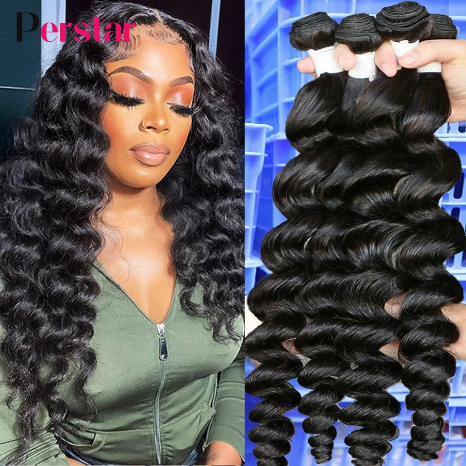 Loose Wave Bundles 100% Human Hair Bundles 1/3/4pcs/Lot Brazilian Loose Wave Bundles Natural Black Remy Hair