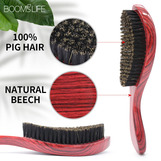 360 Curve Wave Brush For Men Beard Brush Medium Soft Boar bristle