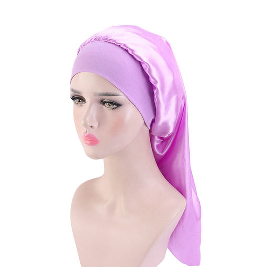 Long Satin Wide Edge Silk Bonnet Sleep Cap