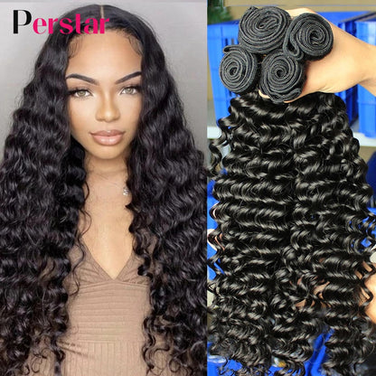 Brazilian Deep Wave Hair Bundles Human Hair Weave 1/3/4 Bundles Deep Curly Human Hair Extensions Natural